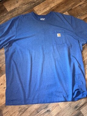Men’s 3XL Carhartt Work T Shirt Heather Blue Pocket Tee with Gold Logo Patch